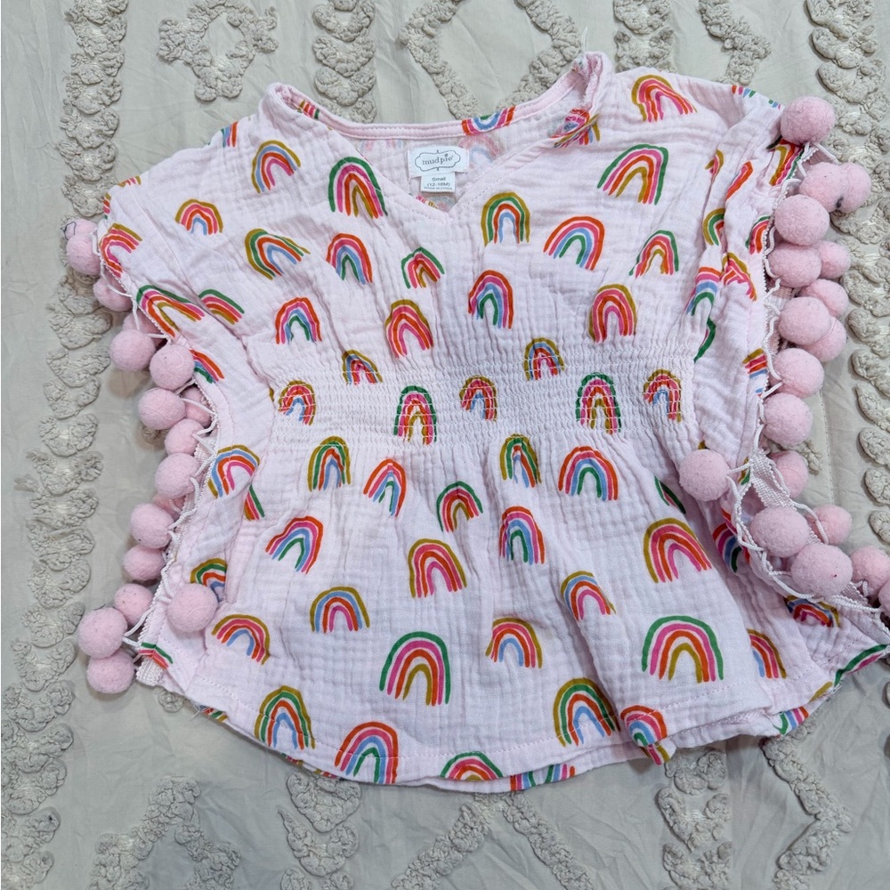 Mud Pie Pink Gauze Baby Top with Rainbow Accents